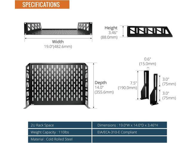 Tecmojo 2U Rack Shelf,19 inch Server Rack Shelf 14 inch Depth,Weight Capacity 110Lbs/50kg,Rack Mount Shelf for 19' Network Racks & Cabinets,with...