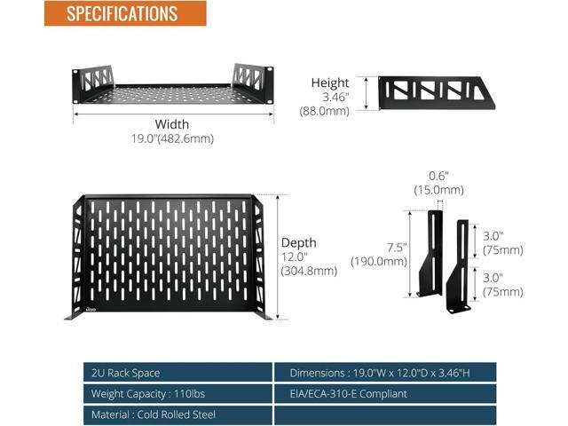 Tecmojo 2U Rack Shelf,19 inch Server Rack Shelf 12 inch Depth,Weight Capacity 110Lbs/50kg,Rack Mount Shelf for 19' Network Racks & Cabinets,with...