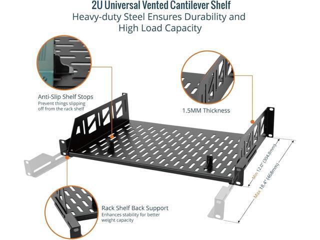 Tecmojo 2U Rack Shelf,19 inch Server Rack Shelf 12 inch Depth,Weight Capacity 110Lbs/50kg,Rack Mount Shelf for 19' Network Racks & Cabinets,with...