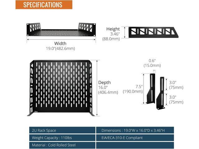 Tecmojo 2U Rack Shelf,19 inch Server Rack Shelf 16 inch Depth,Weight Capacity 110Lbs/50kg,Rack Mount Shelf for 19' Network Racks & Cabinets,with...