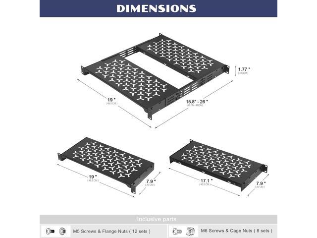 1U Rack Shelves (2-Pack), 2 PCS 8' Deep Cantilever, with Optional Joints to Combine as One Full Size Server Rack Shelf