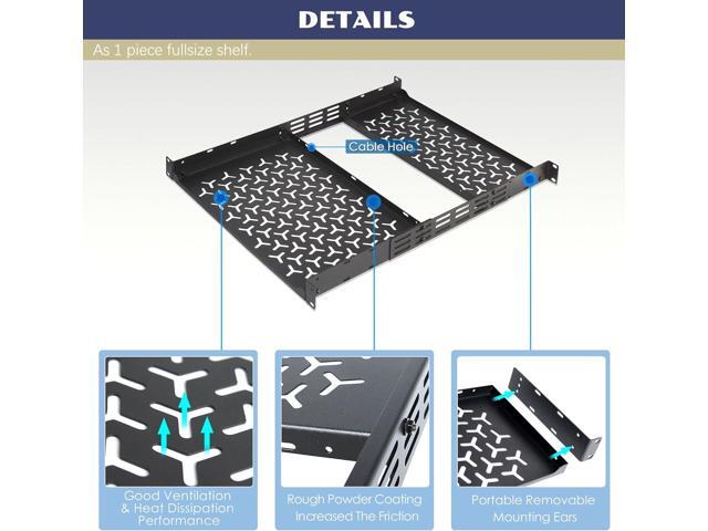 1U Rack Shelves (2-Pack), 1 PCS 8' Deep Cantilever & 1 PCS 12' Deep Cantilever, with Optional Joints to Combine as One Full Size Server Rack Shelf