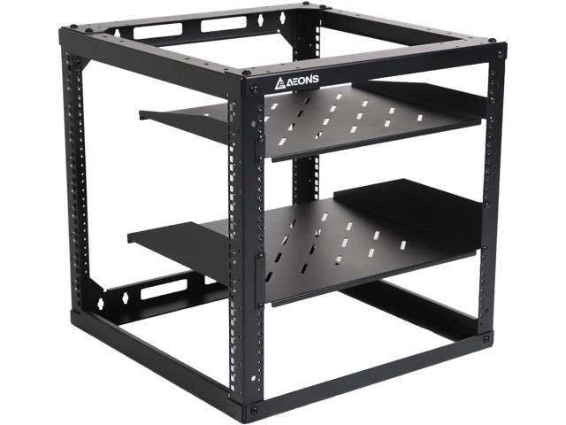 AEONS 10U Open Frame Network Server Rack 19-inch 4 Post AV Rack with Casters for Floor Standing and Wall Mount, Side Load for Extra Depth Complete...