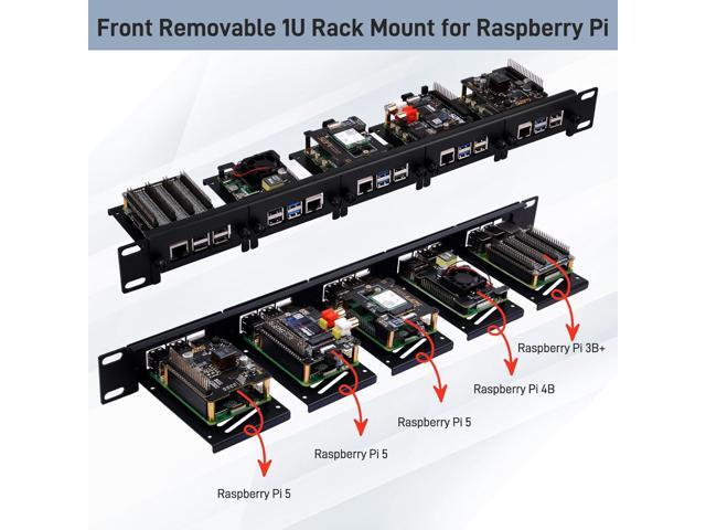 GeeekPi 19 inch 1U Rack Mount for Raspberry Pi 5/4B/3B+/3B, with Removable Front Brackets, Compatible with 19 inch Server Cabinets