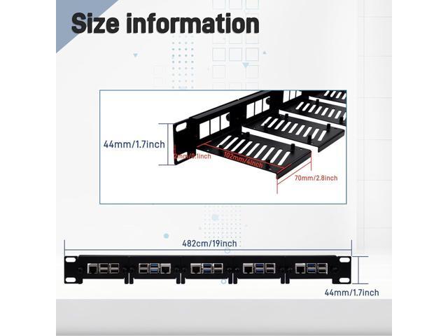 GeeekPi 19 inch 1U Rack Mount for Raspberry Pi 5/4B/3B+/3B, with Removable Front Brackets, Compatible with 19 inch Server Cabinets