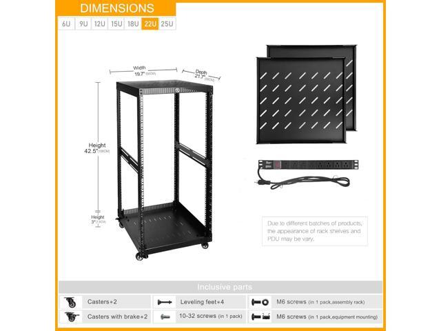 RIVECO 22U Network Rack with Reinforced Top & Bottom Vented Plates - 4 Rolling Wheels Floor Standing for 19' Equipment & Stereo Gear - Including...