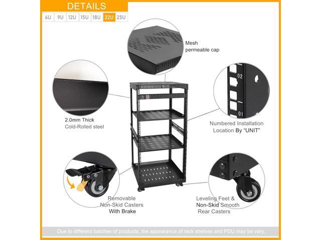 RIVECO 22U Network Rack with Reinforced Top & Bottom Vented Plates - 4 Rolling Wheels Floor Standing for 19' Equipment & Stereo Gear - Including...