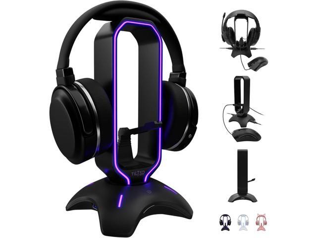 Tilted Nation Gaming Headset Stand RGB Headphone Stand for Desk with Mouse Bungee and USB Hub (Cool and Clean Setup) Gaming Headset Holder -...
