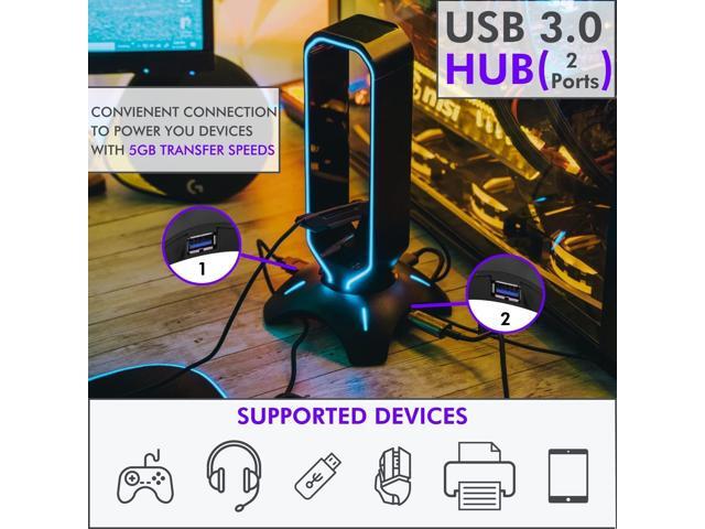 Tilted Nation Gaming Headset Stand RGB Headphone Stand for Desk with Mouse Bungee and USB Hub (Cool and Clean Setup) Gaming Headset Holder -...