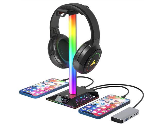 Gaming Headphone Stand PC Accessories - RGB Headset Stand with 2 USB Charger, Cool LED Headphone Holder PC Gaming Accessories Gift for Boys Men...
