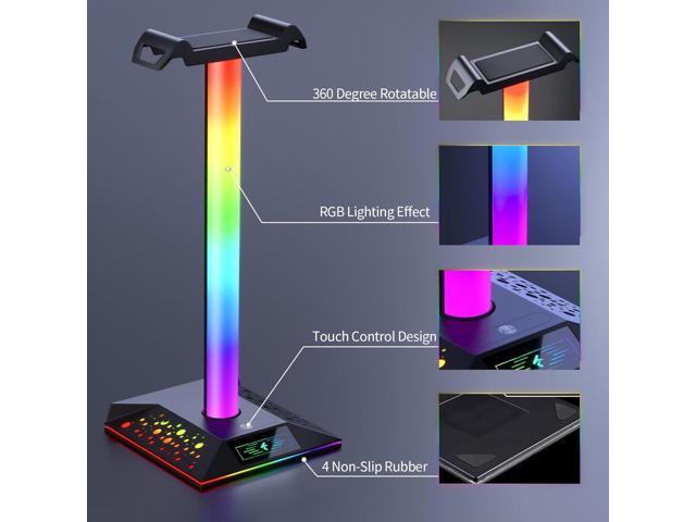 Gaming Headphone Stand PC Accessories - RGB Headset Stand with 2 USB Charger, Cool LED Headphone Holder PC Gaming Accessories Gift for Boys Men...