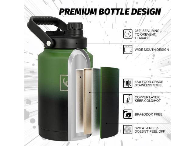 NATURE PIONEOR One Gallon Water Bottle Insulated - Large Double Vacuum Stainless Steel 128 oz Water Bottle with Holder/Carrier, 1 Gallon Water Jug...