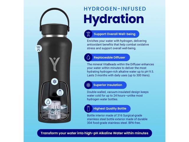 DYLN Hydrogen Water Bottle Create Hydrating Alkaline Hydrogen-Rich Water Up to 9 pH Vacuum Insulated Stainless Steel Water Bottle Keeps Water...
