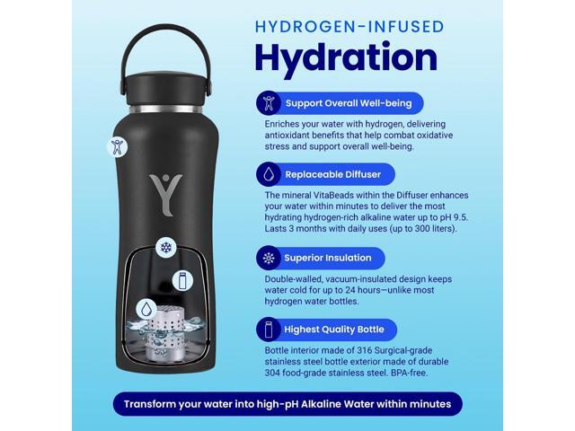 DYLN Hydrogen Water Bottle Create Hydrating Alkaline Hydrogen-Rich Water Up to 9 pH Vacuum Insulated Stainless Steel Water Bottle Keeps Water...