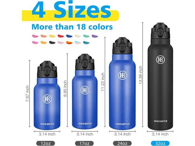 Han's Bottle Sports Water Bottle - 32 Oz, Straw Lid, Leak Proof, Vacuum Insulated Stainless Steel, Double Walled, Thermo Mug,Black