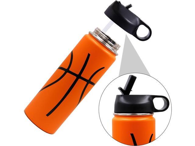 22 oz Basketball Water Bottle, Metal Thermo Travel Tumbler Sports Flask with 2 Lids, Stainless Steel Double Wall Vacuum Insulated Leak Proof Water...
