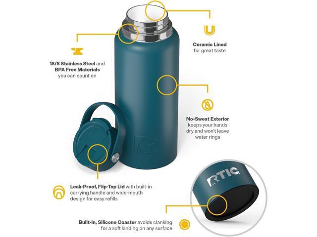 RTIC 32oz Outback Bottle, Ceramic Lined, Insulated, Stainless Steel, Metal, Double Wall Vacuum-Insulation, Leak-Proof Lid, BPA-Free Water Flask...