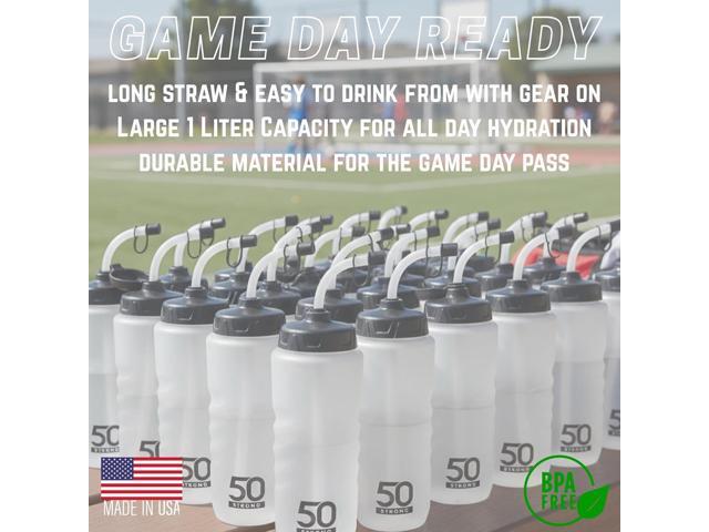 50 Strong 1 Liter Water Bottle with Straw 18-Pack Easy-Squeeze Sports Bottles with Long Straw & Built-In Finger Grip BPA-Free & Made in USA ...