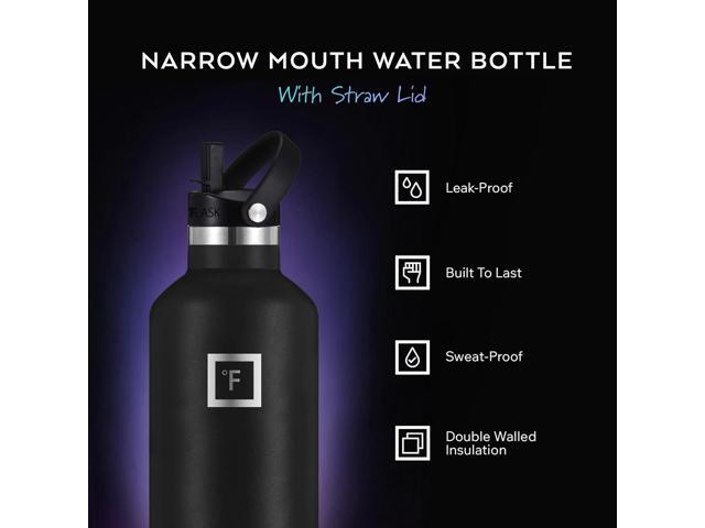 IRON °FLASK Camping & Hiking Hydration Canteens - 3 Lids (Narrow Straw Lid) Leak Proof Vacuum Insulated Stainless Steel - Hot & Cold Double Walled...
