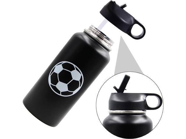 32 oz Soccer Water Bottle, Wide Mouth Sports Flask Travel Tumbler with 2 Lids, Stainless Steel Double Wall Vacuum Leak Proof Insulated Water...