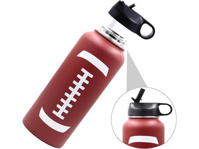 40 oz Football Water Bottle, Metal Thermo Travel Tumbler Sports Flask with 2 Lids, Stainless Steel Double Wall Vacuum Leak Proof Insulated Water...