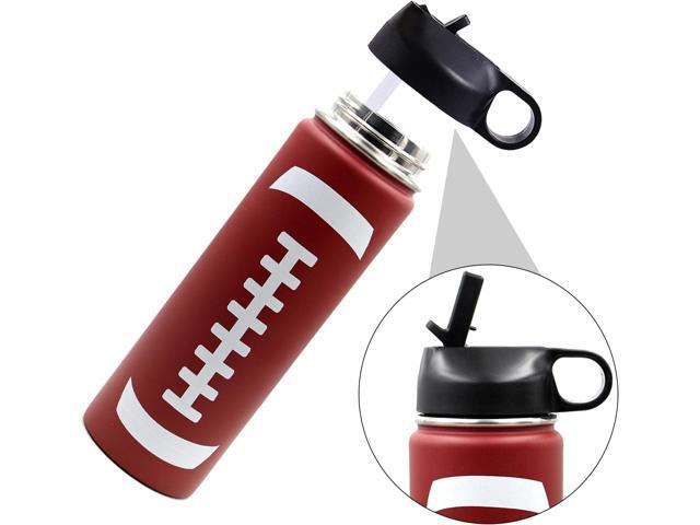 22 oz Football Water Bottle, Metal Thermo Travel Mug Sports Flask with 2 Lids, Stainless Steel Double Wall Vacuum Leak Proof Insulated Water...