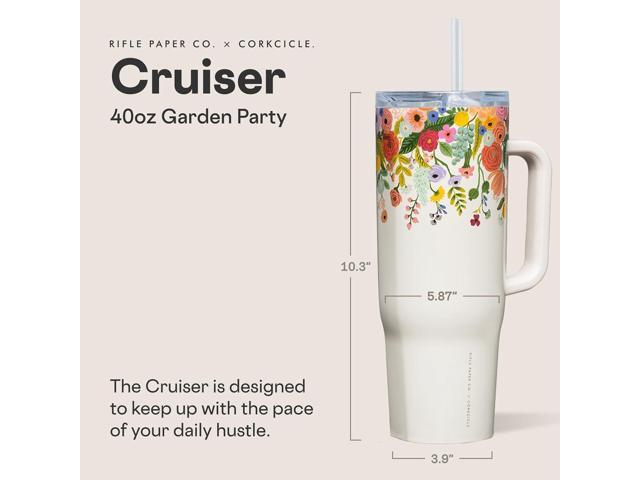 Corkcicle x Rifle Paper Co. Cruiser Insulated Tumbler with Handle & Straw - Keeps Drinks Cold 20 Hours - BPA-Free - Gift for Mom - Great for...