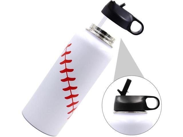 40 oz Baseball Water Bottle, Sports Flask Metal Thermo Travel Tumbler with 2 Lids, Stainless Steel Double Wall Vacuum Insulated Leak Proof Water...