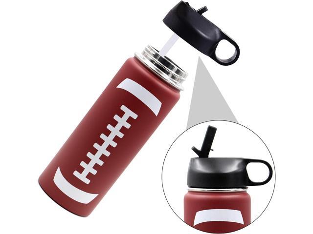 18 oz Football Water Bottle, Metal Thermo Travel Mug Sports Flask with 2 Lids, Stainless Steel Double Wall Vacuum Insulated Leak Proof Water...