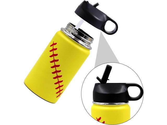 12 oz Softball Water Bottle, Metal Sports Flask Thermo Travel Tumbler with 2 Lids, Stainless Steel Double Wall Vacuum Insulated Leak Proof Water...