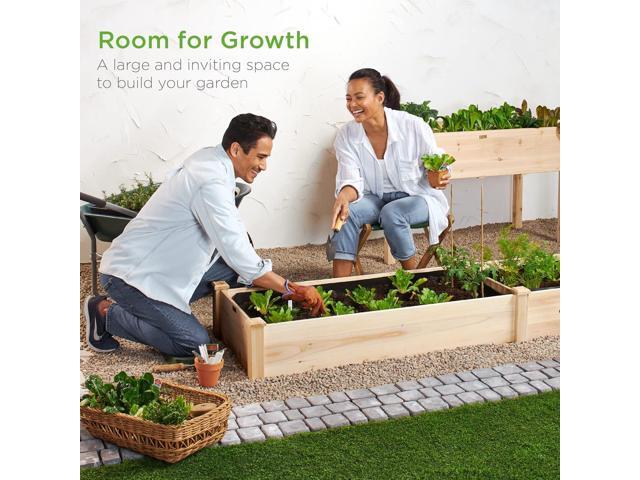 Best Choice Products 8x2ft Outdoor Wooden Raised Garden Bed Planter for Vegetables, Grass, Lawn, Yard - Natural