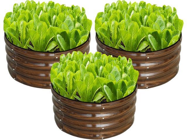 SnugNiture 3 Pcs 2x2x1ft Round Galvanized Raised Garden Bed Kit Outdoor, Metal Planter Box for Planting Plants Vegetables, Brown