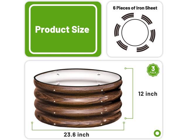 SnugNiture 3 Pcs 2x2x1ft Round Galvanized Raised Garden Bed Kit Outdoor, Metal Planter Box for Planting Plants Vegetables, Brown