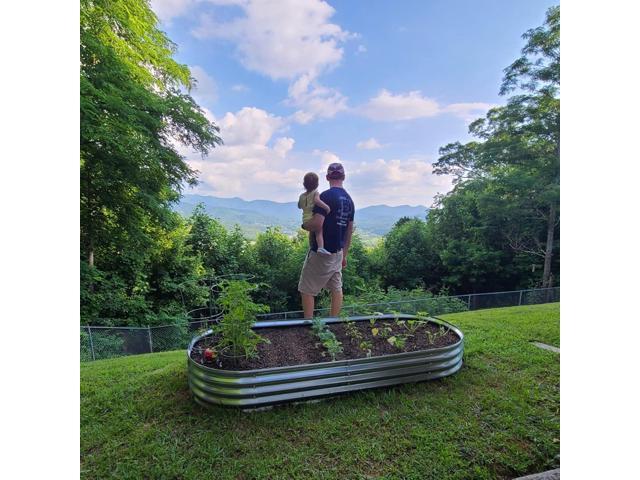 Raised Garden Bed Galvanized Planter Box Outdoor, 5ft Oval Large Rot-Resistant Metal Garden Bed Planter for Vegetables Flower Herb (Silver)