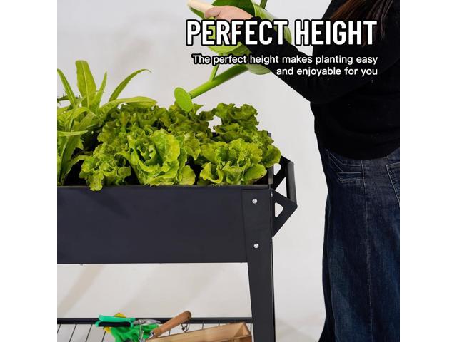 Elevate 32' Tall Raised Garden Bed Outdoor with Wheels & Shelf for Mobility, 400LBS Capacity, Anti-Rust Steel Planter Box for Vegetables/Herbs,...