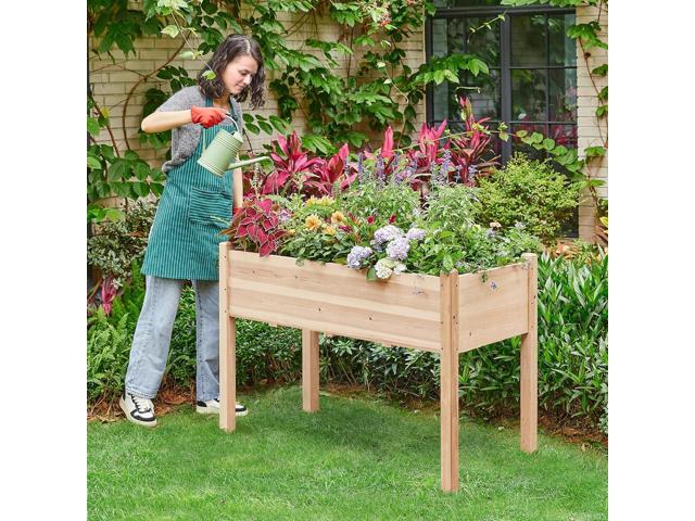 Yaheetech 2pcs Raised Garden Bed 48x24x30in Elevated Wooden Horticulture Planter Box with Legs Standing Growing Bed for...