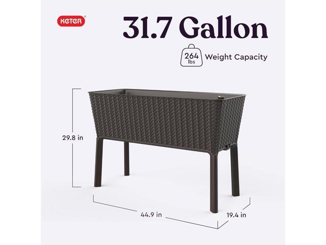 Keter Splendor 31.7 Gallon Raised Garden Bed with Self Watering Planter Box and Drainage Plug-Perfect for Growing Fresh Vegetables, Flowers and...