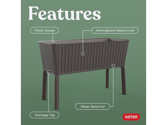 Keter Splendor 31.7 Gallon Raised Garden Bed with Self Watering Planter Box and Drainage Plug-Perfect for Growing Fresh Vegetables, Flowers and...