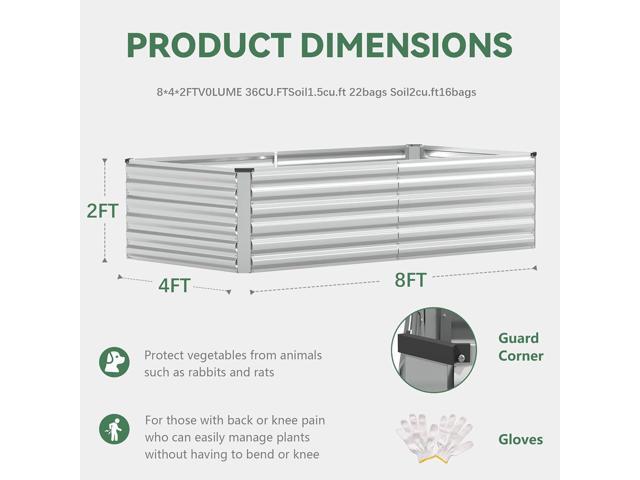 FOOWIN 4pcs 8x4x2ft Galvanized Raised Garden Bed, Planter Raised Garden Boxes Outdoor, Large Metal Raised Beds for Gardening, Garden Bed for...