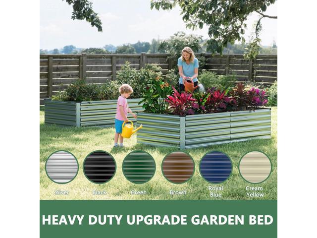 FOOWIN 4pcs 8x4x2ft Galvanized Raised Garden Bed, Planter Raised Garden Boxes Outdoor, Large Metal Raised Beds for Gardening, Garden Bed for...