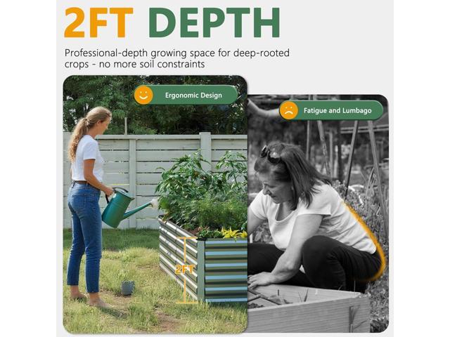 FOOWIN 4pcs 8x4x2ft Galvanized Raised Garden Bed, Planter Raised Garden Boxes Outdoor, Large Metal Raised Beds for Gardening, Garden Bed for...
