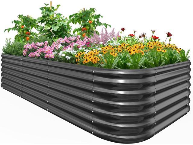 Quictent Galvanized Raised Garden Bed Kit, 8x4x2 ft Oval Metal Planter Box Tall for Vegetables Outdoor Backyard, Rubber Strip Edging Included (Dark...