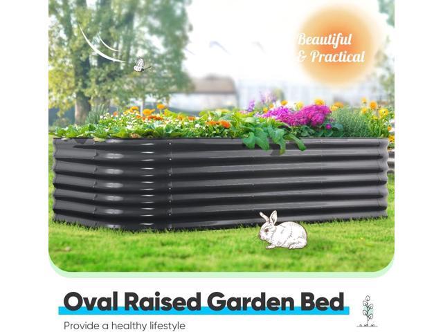 Quictent Galvanized Raised Garden Bed Kit, 8x4x2 ft Oval Metal Planter Box Tall for Vegetables Outdoor Backyard, Rubber Strip Edging Included (Dark...