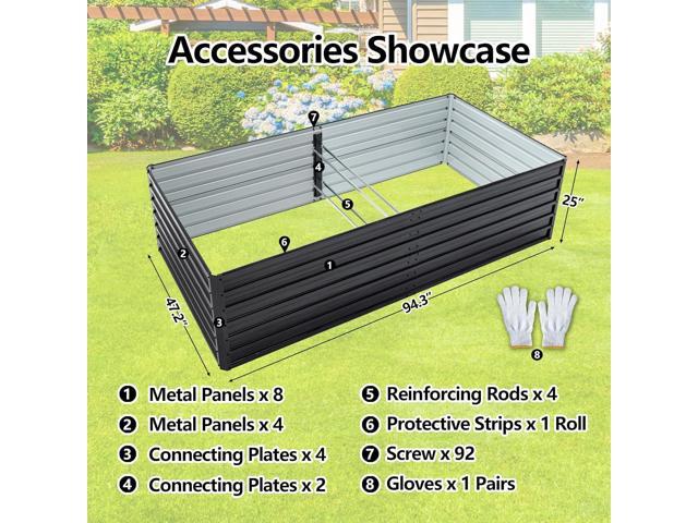 Galvanized Raised Garden Bed 8x4x2ft Outdoor Planter Box Galvanized Steel Garden Bed Kit for Vegetables, Flowers, Herbs and Succulents Black