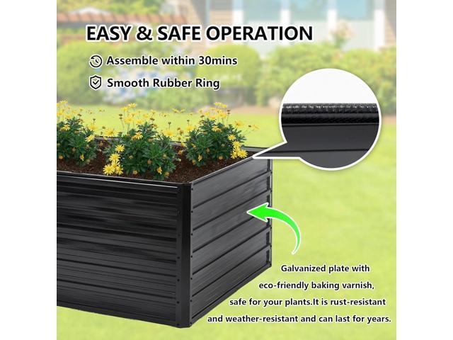Galvanized Raised Garden Bed 8x4x2ft Outdoor Planter Box Galvanized Steel Garden Bed Kit for Vegetables, Flowers, Herbs and Succulents Black