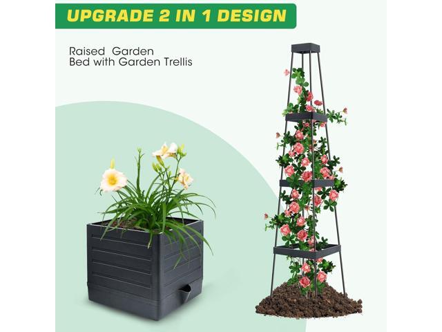 2Pack Raised Garden Bed Planter Box with Trellis, 57' Self-Watering Tomato Cage Planters for Climbing Plants Vegetable Vine Flowers Outdoor &...