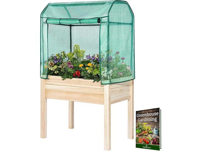 Elevated Wood Gardening Bed with Green House Cover - 36L x24W x 66H - Backyard Expressions