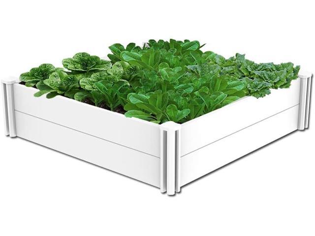 4'x4' White Vinyl Raised Garden Bed Kit, Outdoor Above Ground Garden Box for Growing Vegetables, Flowers, Herbs, DIY Gardening, Whelping Pen and More