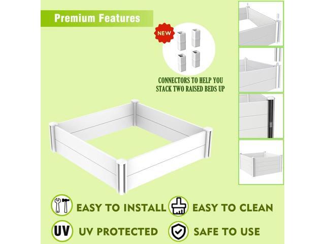 4'x4' White Vinyl Raised Garden Bed Kit, Outdoor Above Ground Garden Box for Growing Vegetables, Flowers, Herbs, DIY Gardening, Whelping Pen and More