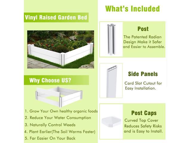 4'x4' White Vinyl Raised Garden Bed Kit, Outdoor Above Ground Garden Box for Growing Vegetables, Flowers, Herbs, DIY Gardening, Whelping Pen and More